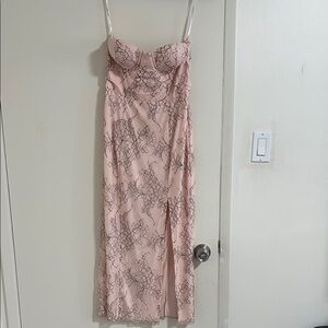 Elegant Pink Strapless Dress with Black Lace